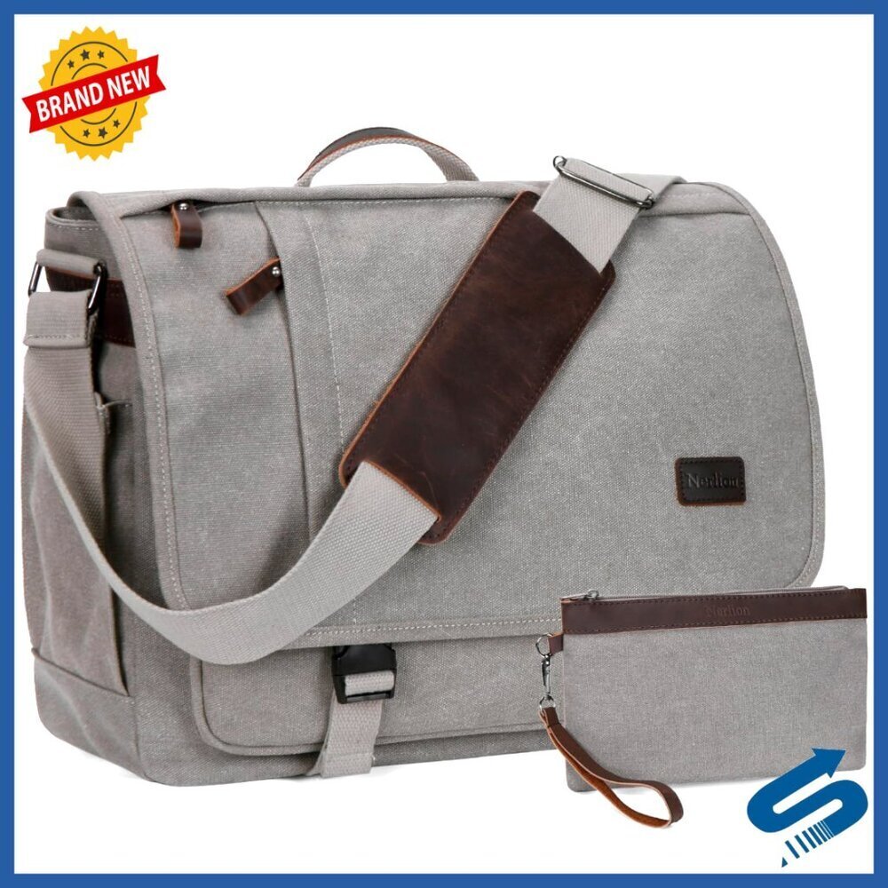 Canvas Messenger Bag Water-Resistant Laptop Computer Shoulder Briefcase Work